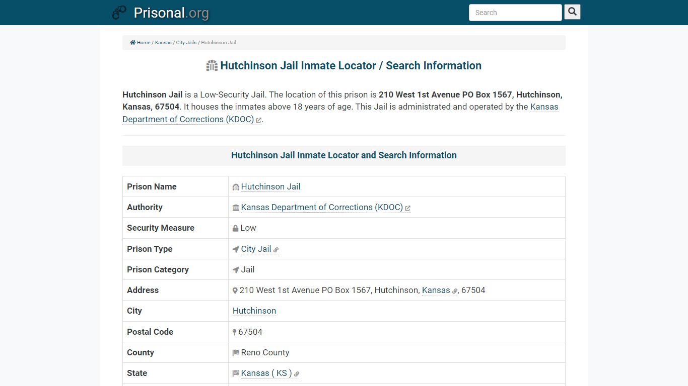 Hutchinson Jail-Inmate Locator/Search Info, Phone, Fax ...