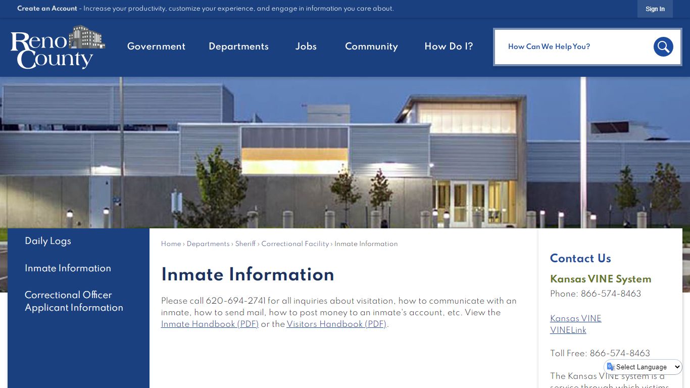 Inmate Information | Reno County, KS - Official Website